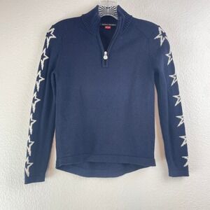 Perfect Moment Kids Navy Blue 100% Merino Wool Star Sleeve Zip Sweater Girls 10